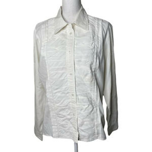 Doncaster Women's Blouse Size 14 White Long Sleeve Ruched Front Placket a18